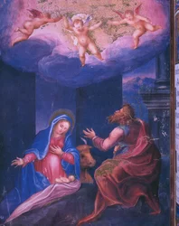 キリスト降誕、スペインのフィリップ2世王の修道院の複製、1569年（羊皮紙）